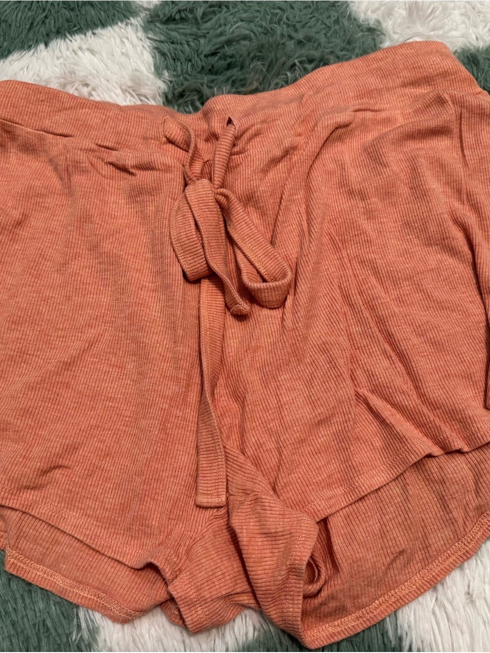 Ribbed Tie-Waist Women's Sleep Shorts in Terracotta